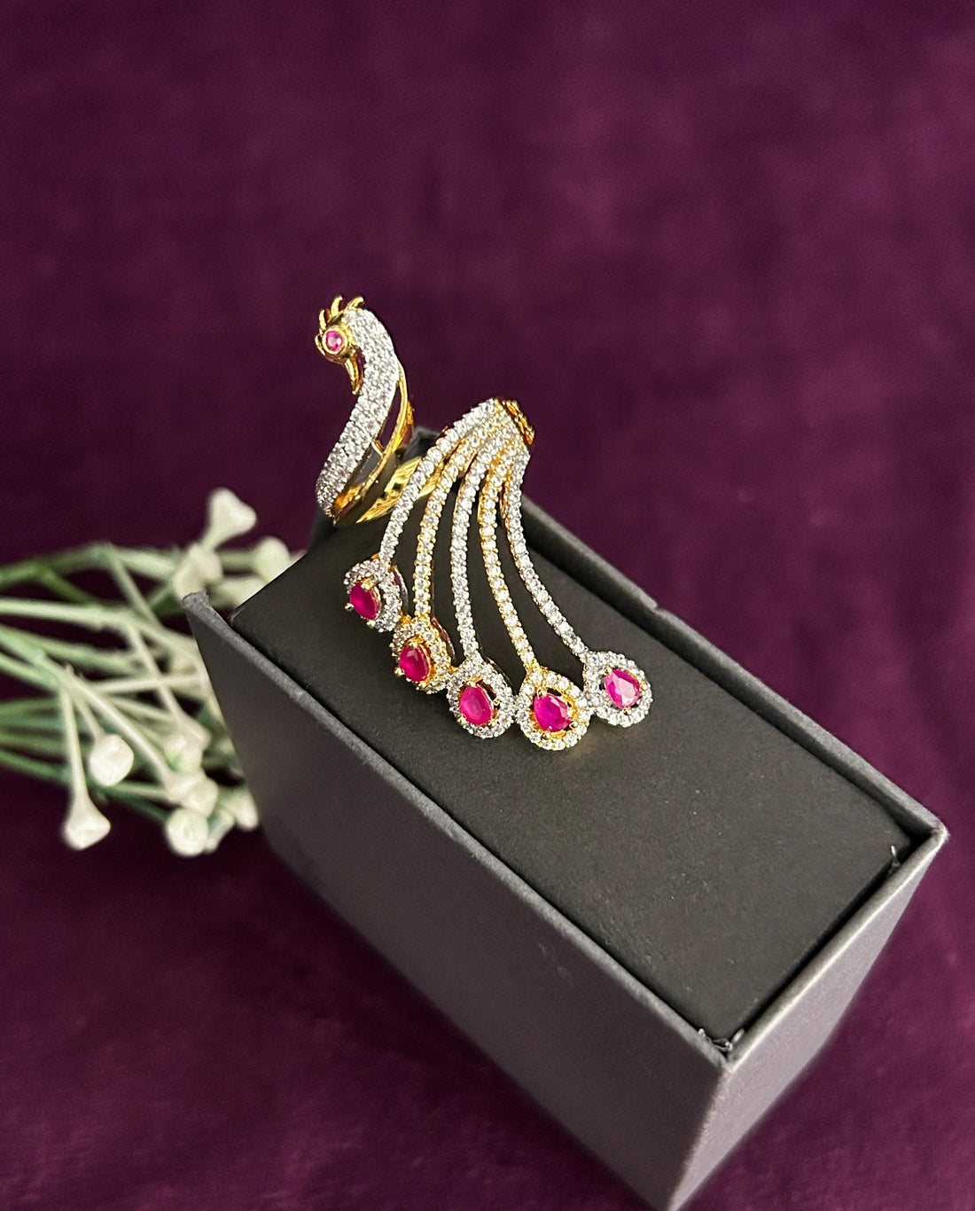 Mayura Grace Adjustable Peacock Statement Ring – Fit for All Fingers