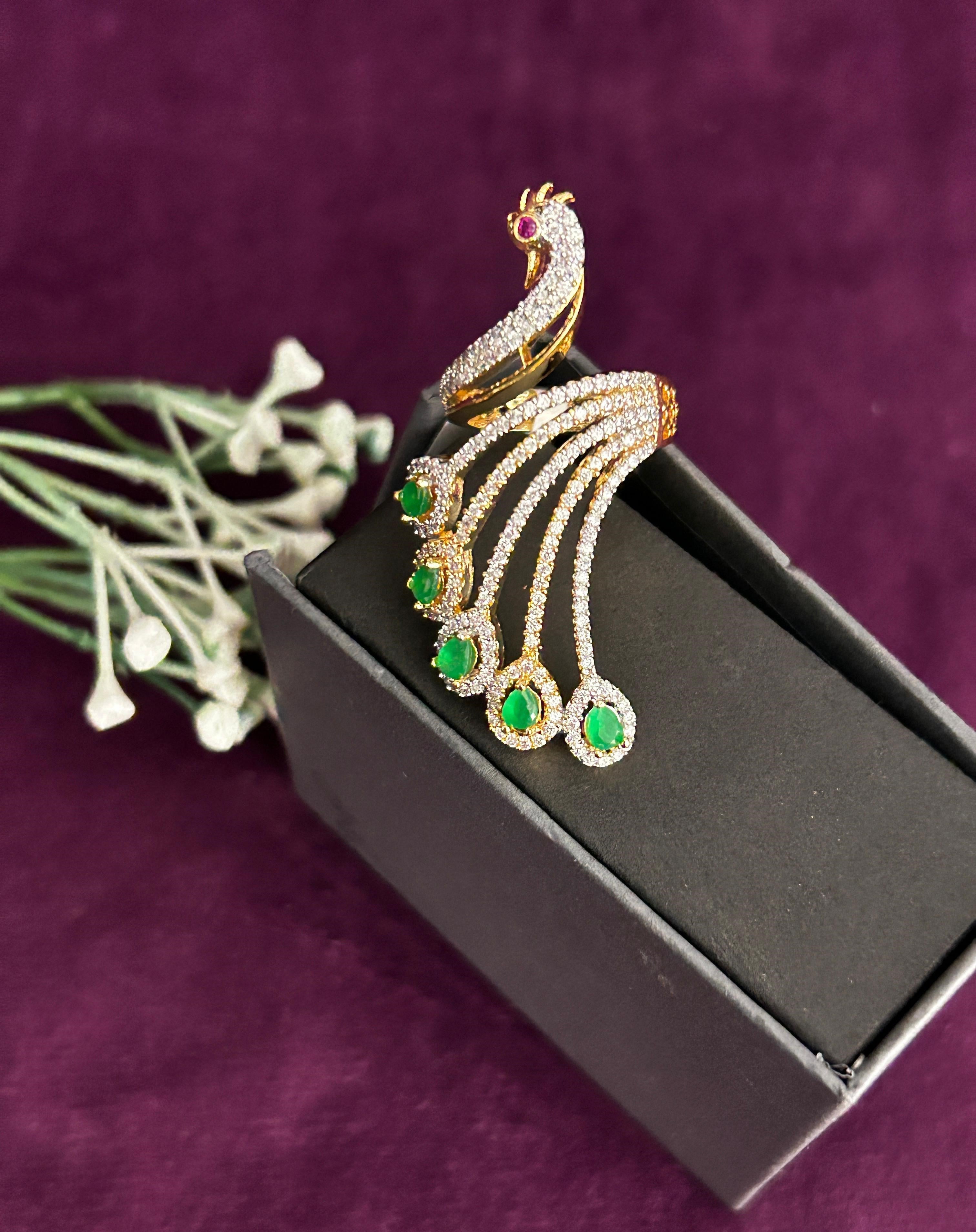 Mayura Grace Adjustable Peacock Statement Ring – Fit for All Fingers