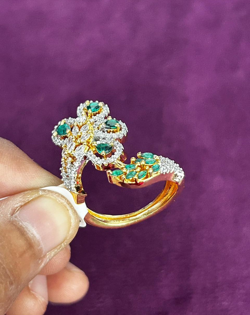 Royal Floral Stone Gold Plated Adjustable Ring (Ruby Red, Diamond White, Emerald Green)