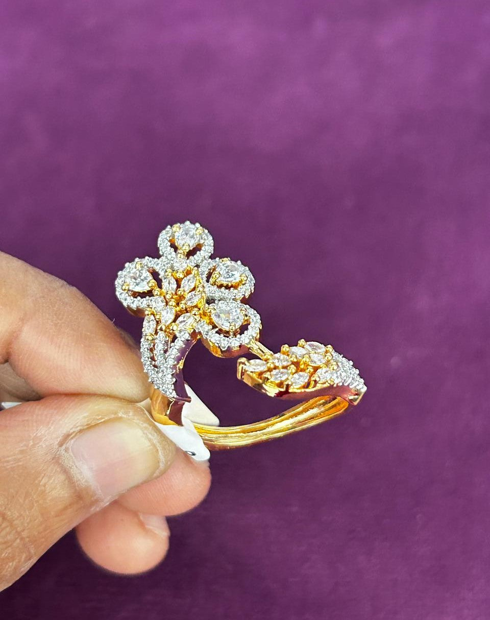 Royal Floral Stone Gold Plated Adjustable Ring (Ruby Red, Diamond White, Emerald Green)
