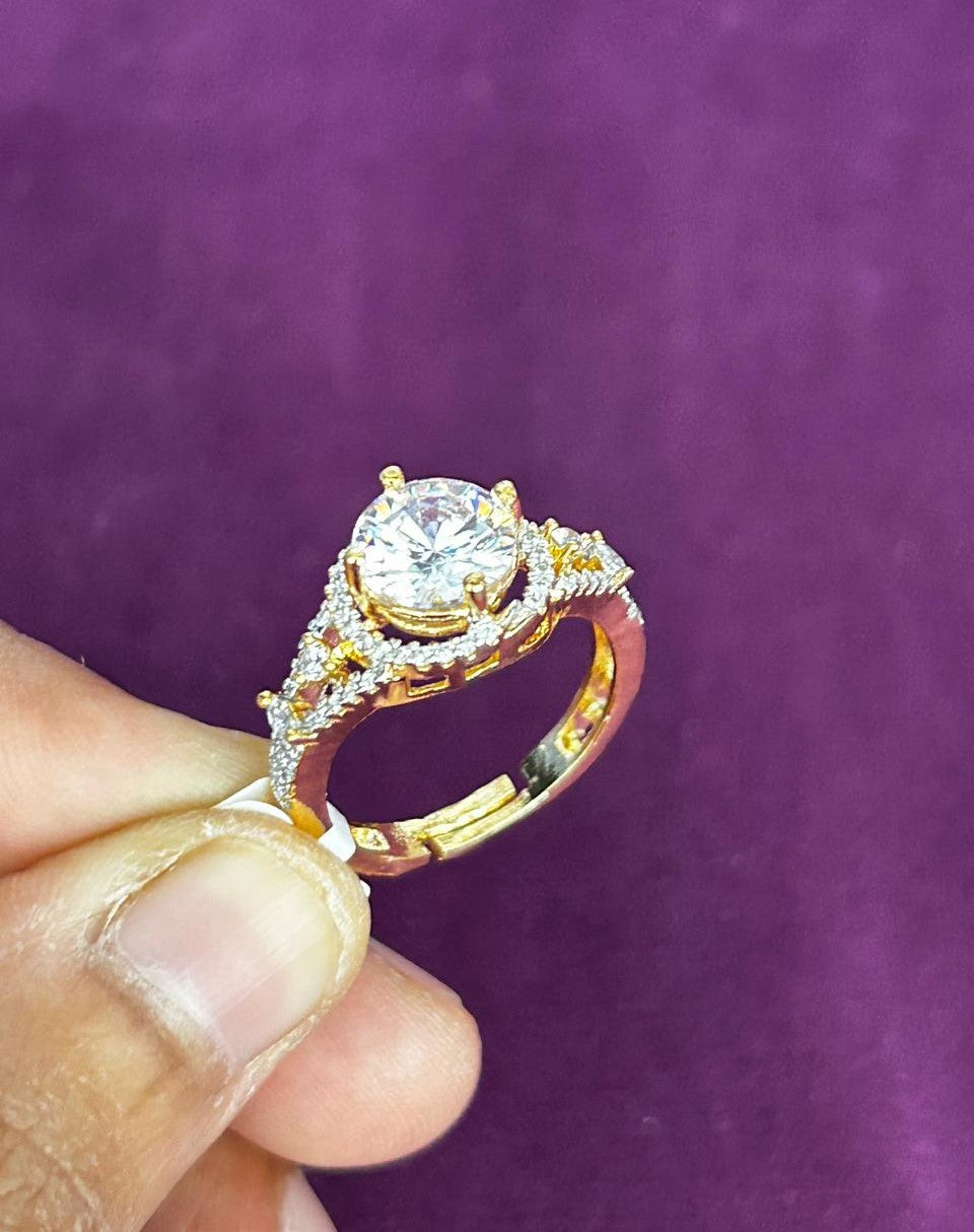 Royal Halo Stone Gold Plated Adjustable Ring (Ruby Red, Diamond White, Emerald Green)
