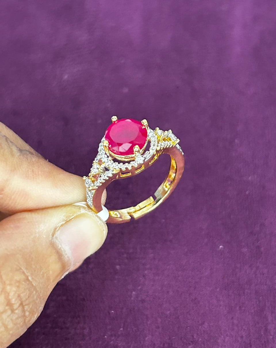 Royal Halo Stone Gold Plated Adjustable Ring (Ruby Red, Diamond White, Emerald Green)