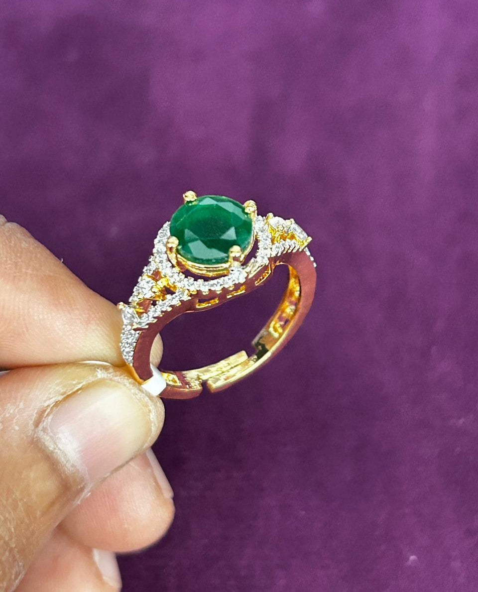Royal Halo Stone Gold Plated Adjustable Ring (Ruby Red, Diamond White, Emerald Green)