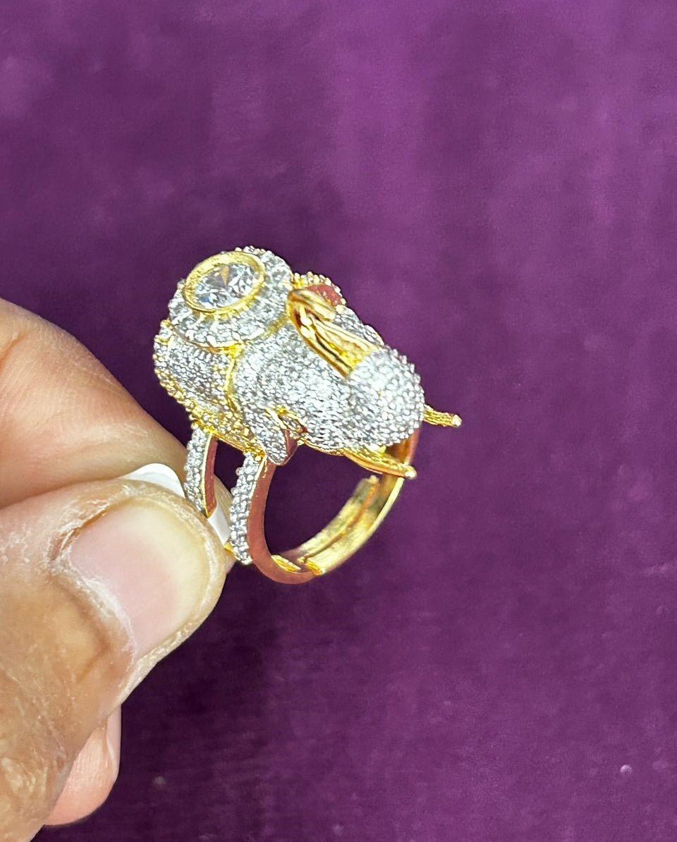 Royal Gaja Design Diamond White Stone Gold Plated Adjustable Ring