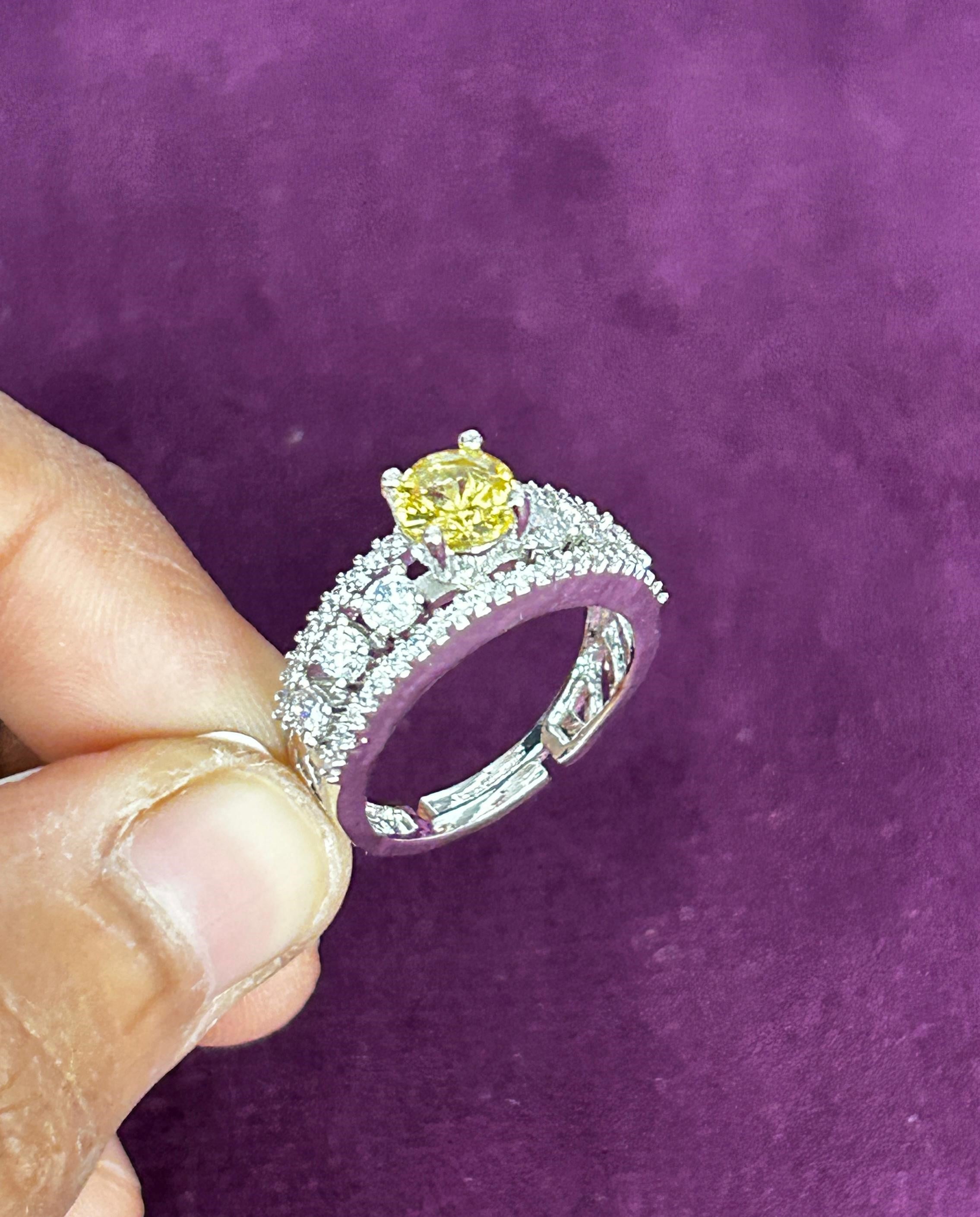 Premium Solitaire Diamond Look Ring Silver Plated Adjustable – 5 Color Variants