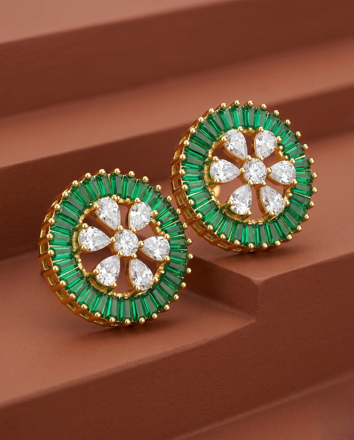 Radiant Round Statement Stud Earrings – Sapphire, Ruby & Emerald Tone Diamond Look
