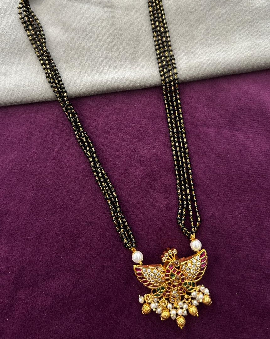 Bridal Peacock Design Mangalsutra Set with Pearl Drop Earrings