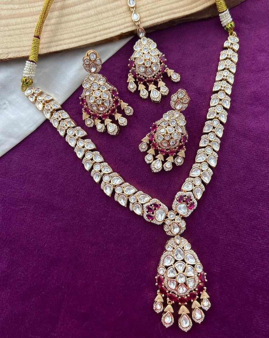 Mahira Emerald Green Moissanite Necklace Set with Earrings