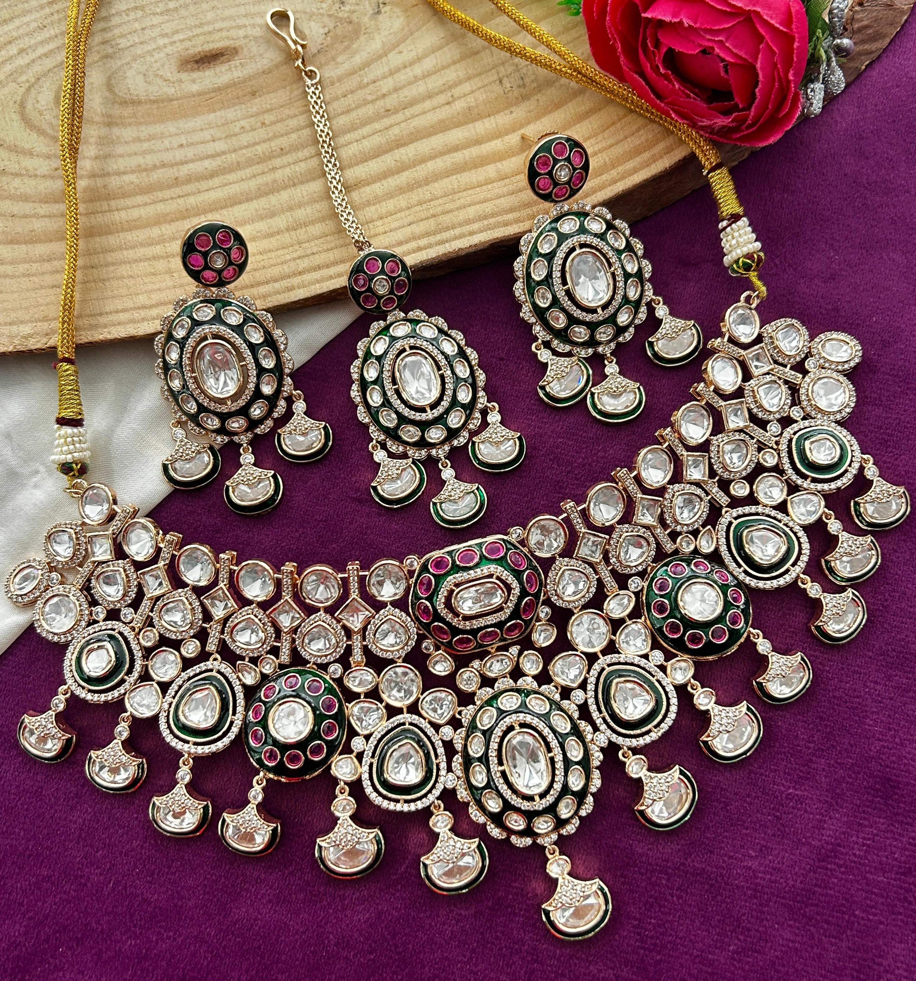Rivaah Multicolor Moissanite Statement Necklace Set with Earrings