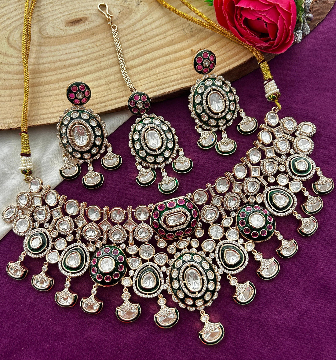 Rivaah Multicolor Moissanite Statement Necklace Set with Earrings