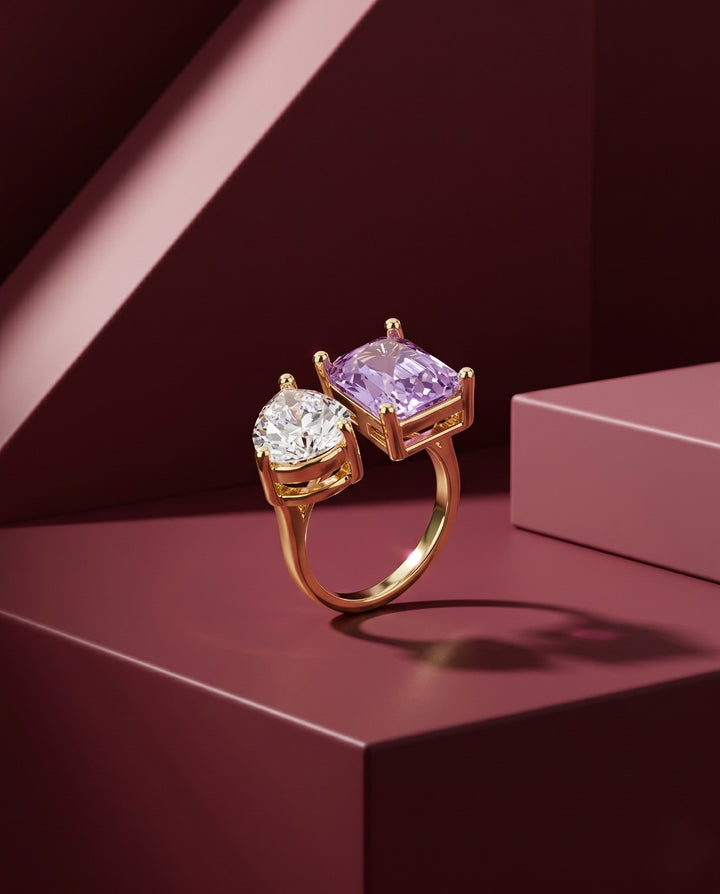 Dual Stone Moissanite Adjustable Ring