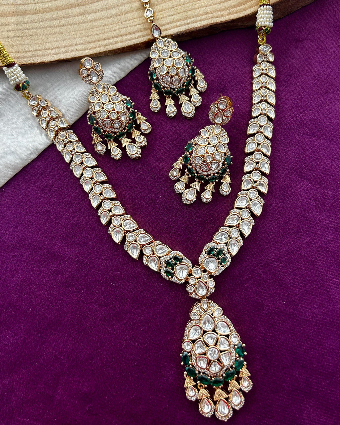 Mahira Emerald Green Moissanite Necklace Set with Earrings