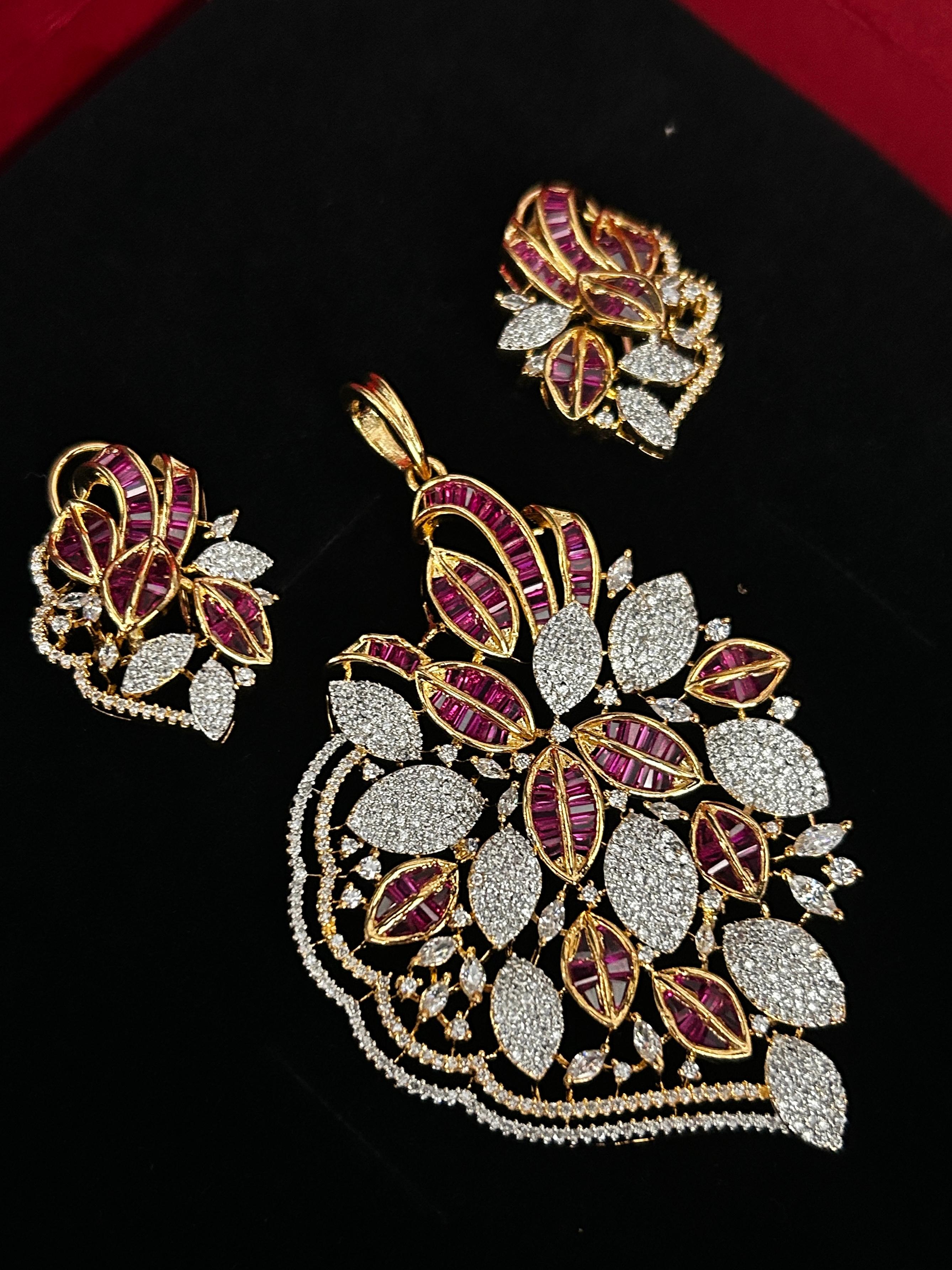 Rubelisse American Diamond Floral Pendant Set