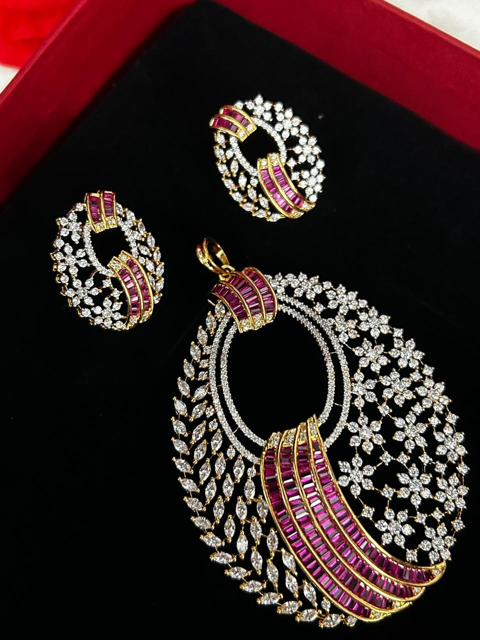 Celestia Ruby Stone American Diamond Pendant Set