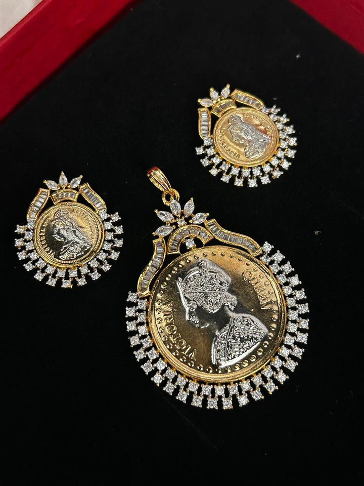 Regalia Queen Coin Pendant Set with Earrings