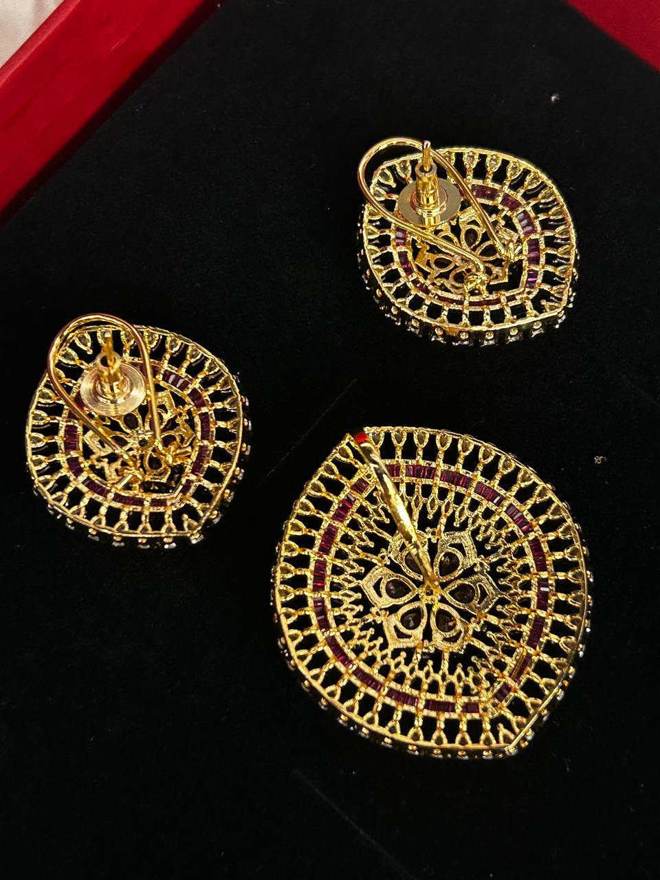 Rosévera Ruby American Diamond Pendant Set with Earrings