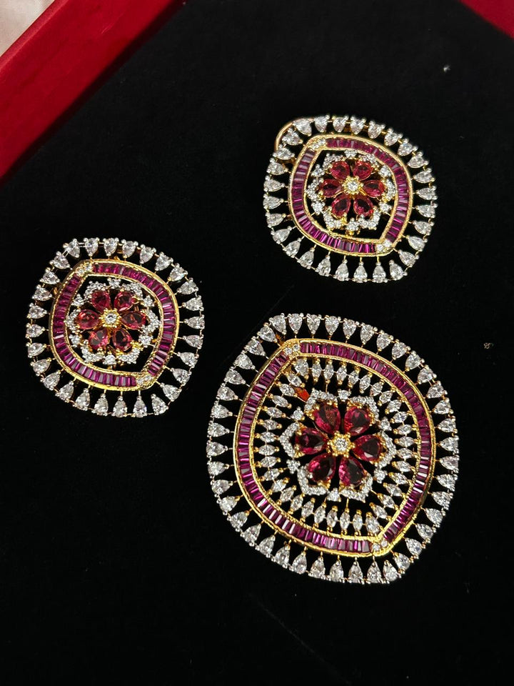Rosévera Ruby American Diamond Pendant Set with Earrings