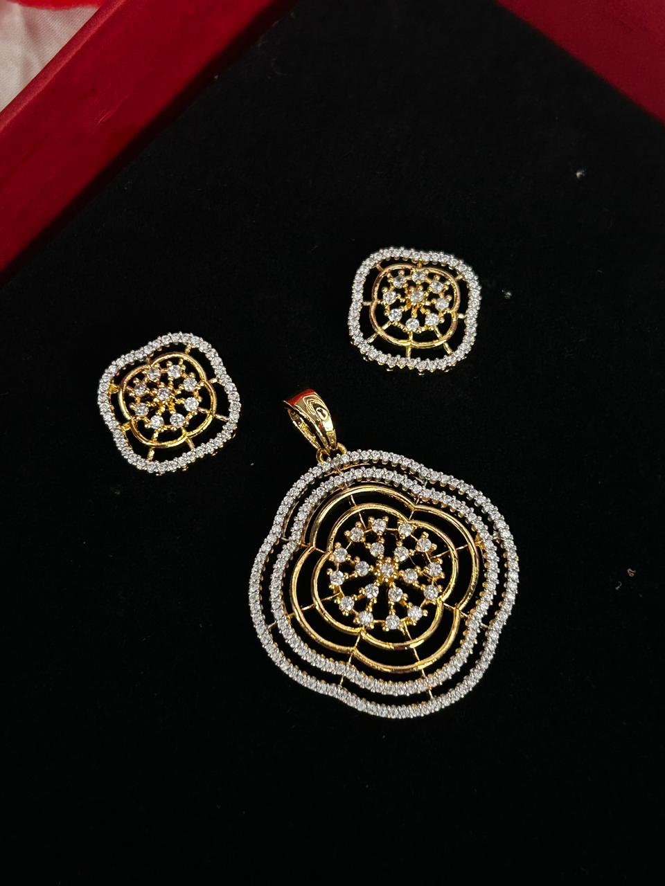Floréline American Diamond Floral Pendant Set