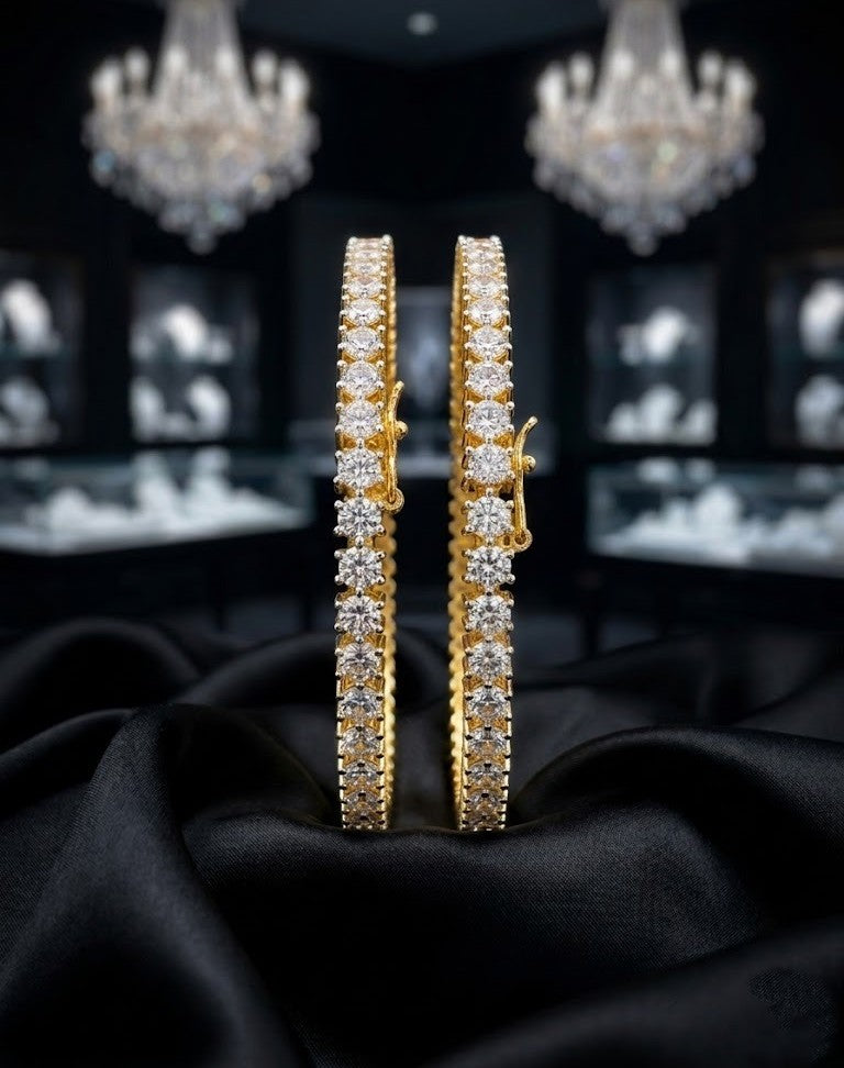 Aarvika Diamond Stone Openable Bangles Gold Finish Luxury Party Wear