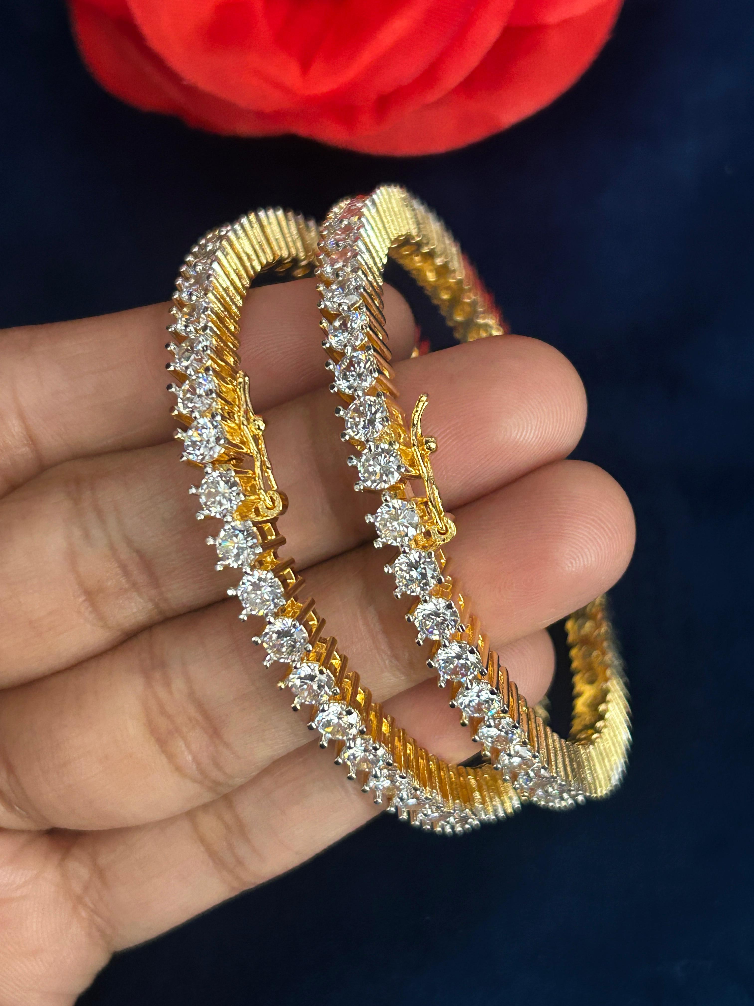 Aarvika Diamond Stone Openable Bangles Gold Finish Luxury Party Wear