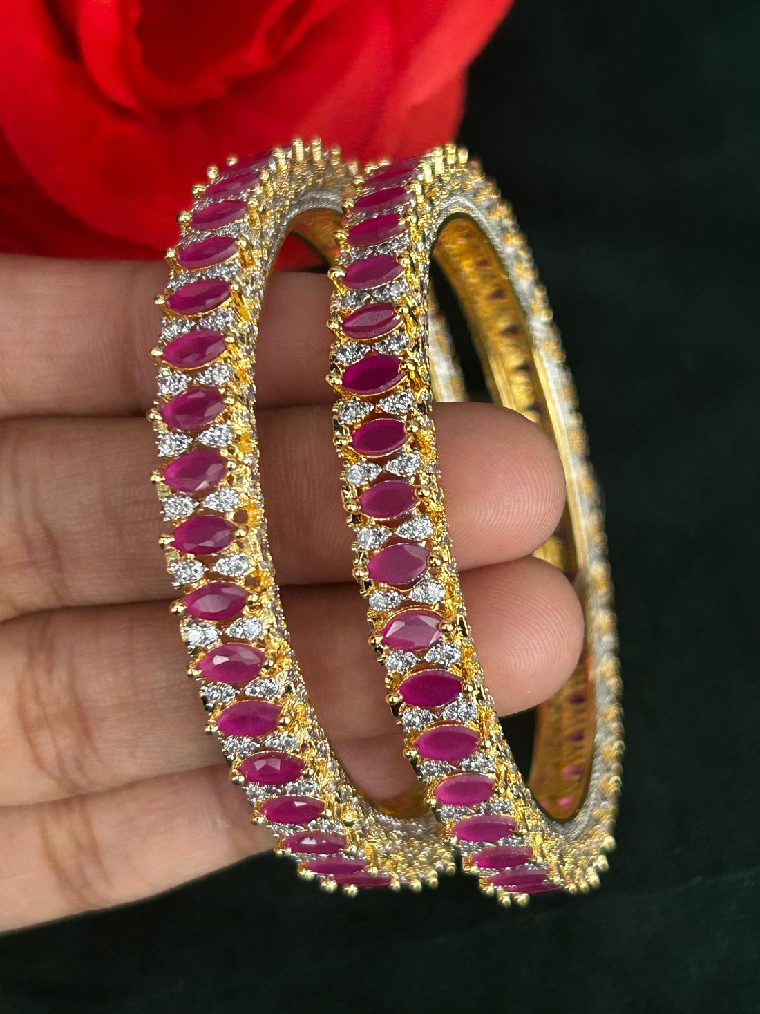 Rajsi Gulnaar Ruby Stone Diamond Bangles