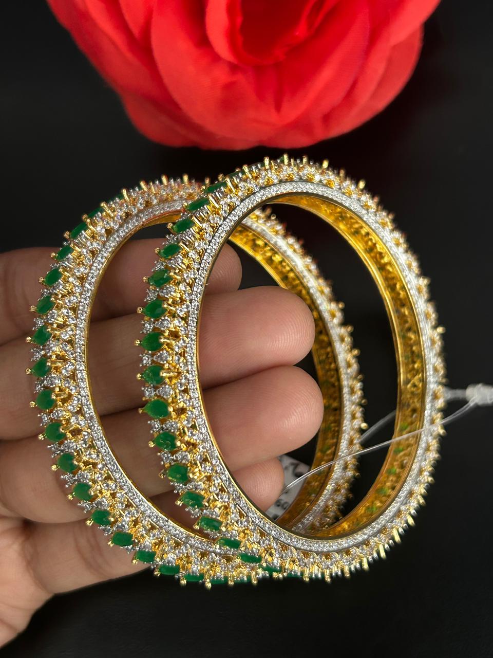 Panna Noor Green Stone Diamond Bangles
