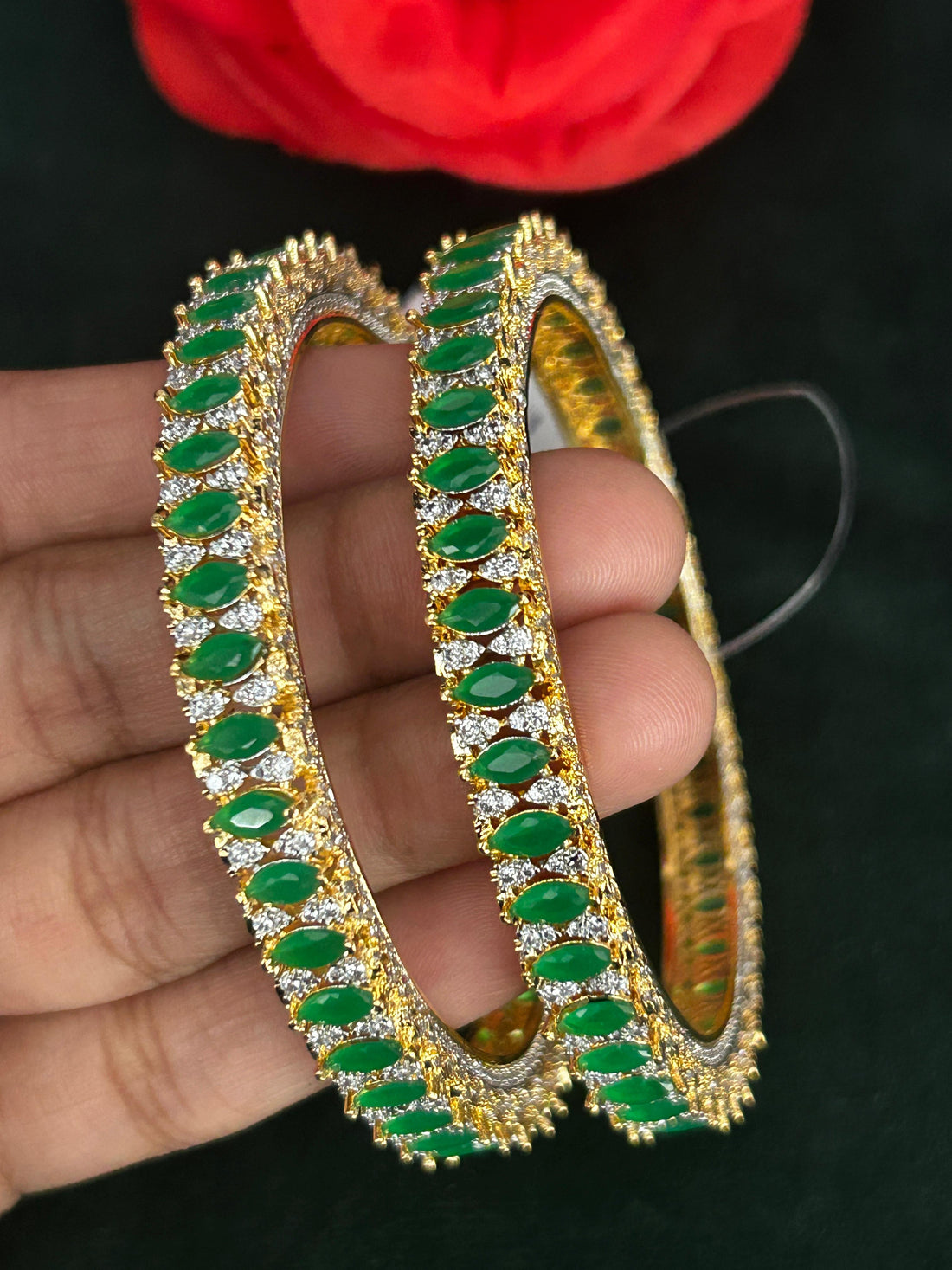 Panna Noor Green Stone Diamond Bangles