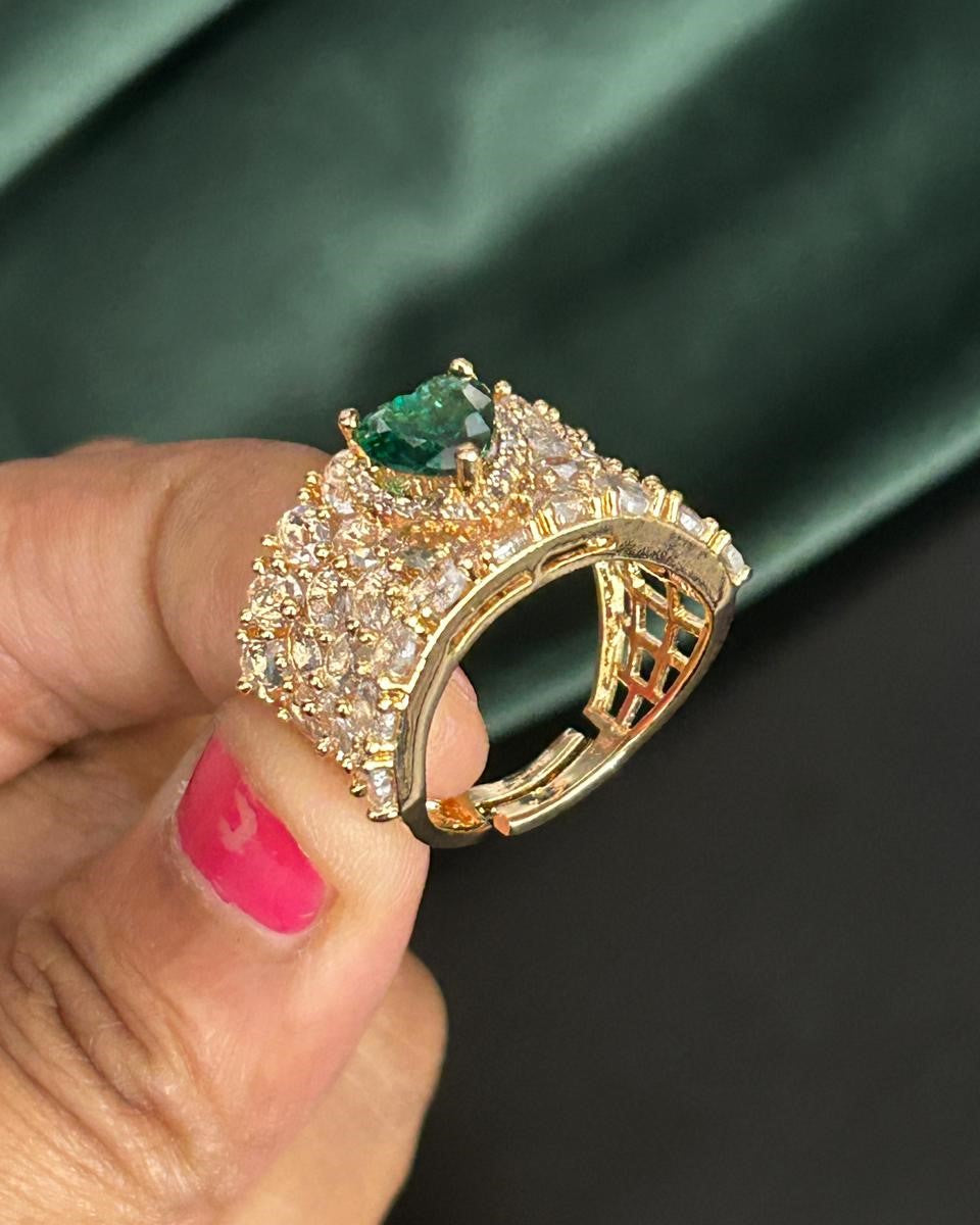 Emerald Royale Luxe Heart Shape Adjustable Cocktail Ring – Crystal White & Ruby Pink Variants