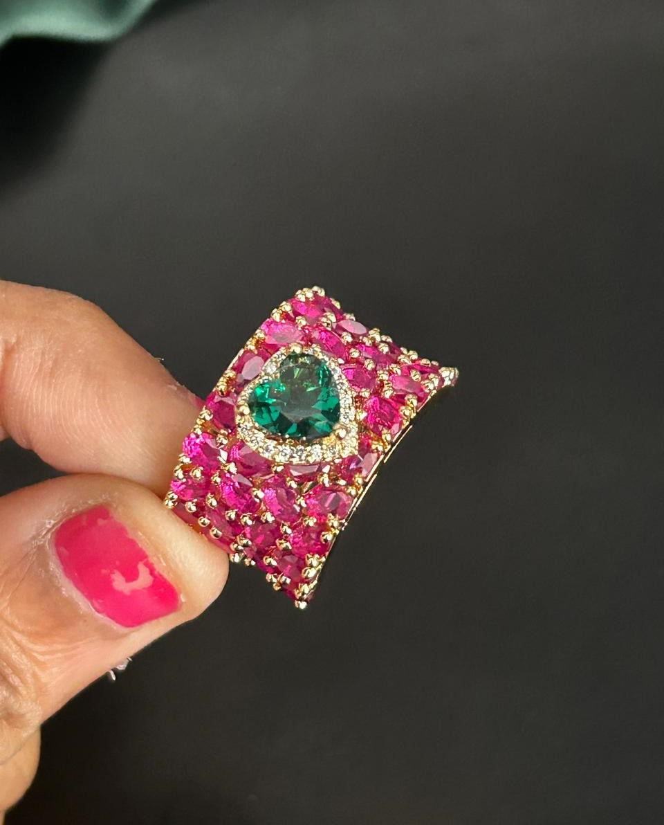 Emerald Royale Luxe Heart Shape Adjustable Cocktail Ring – Crystal White & Ruby Pink Variants