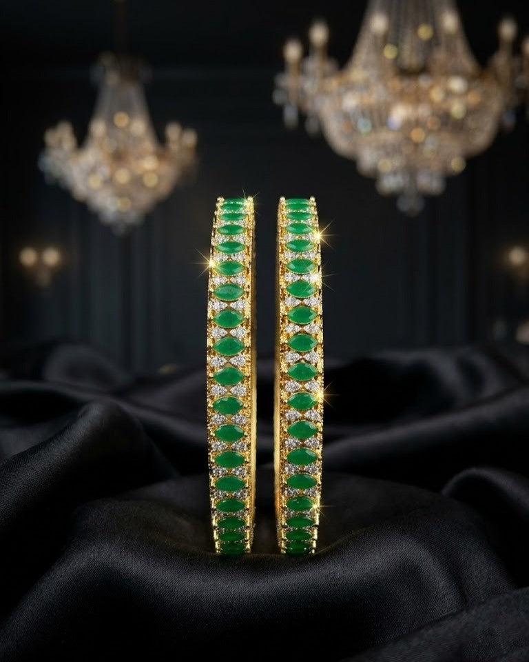 Panna Noor Green Stone Diamond Bangles