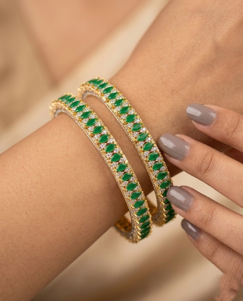 Panna Noor Green Stone Diamond Bangles