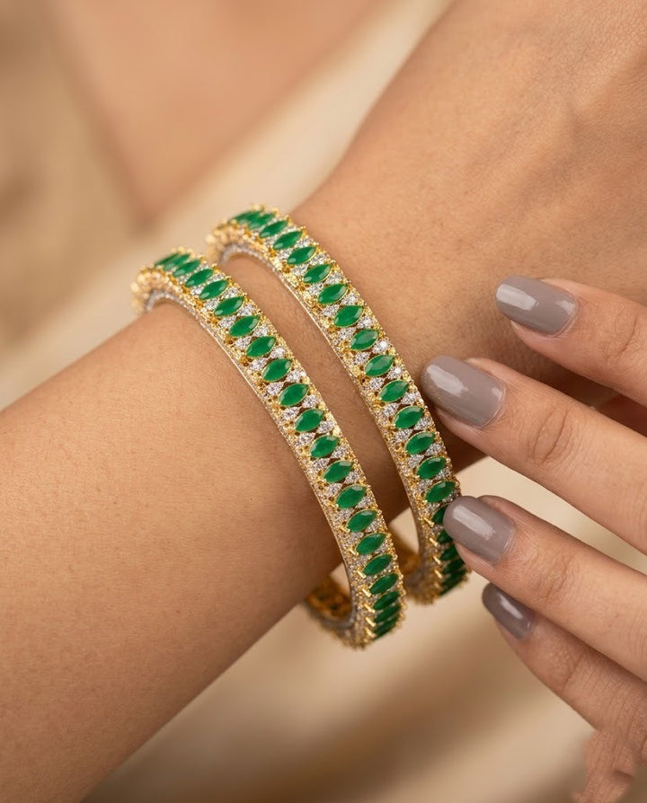 Panna Noor Green Stone Diamond Bangles