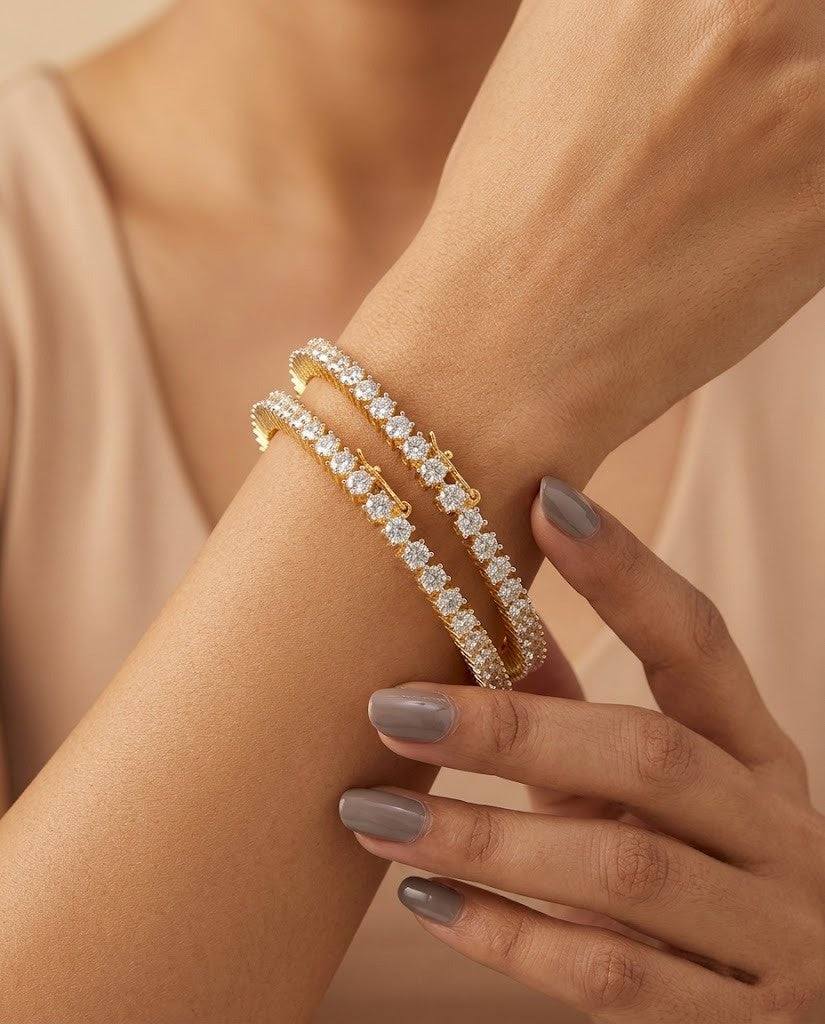 Aarvika Diamond Stone Openable Bangles Gold Finish Luxury Party Wear