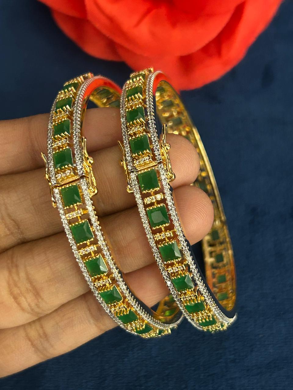 Pannarekha Openable Green Stone Bangles