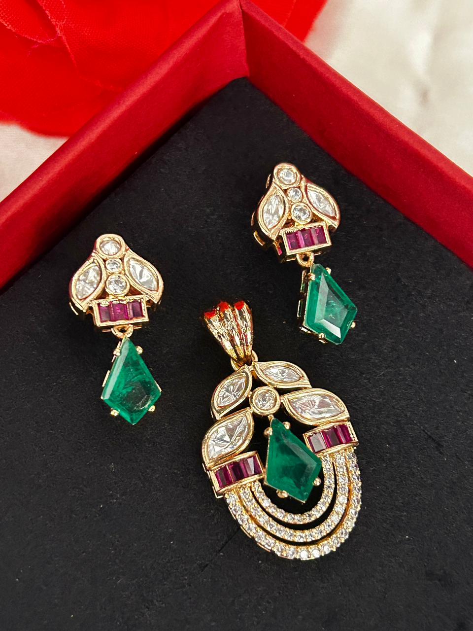 Marakata Grace Pendant Set – Emerald Green Stone Designer Jewellery Set