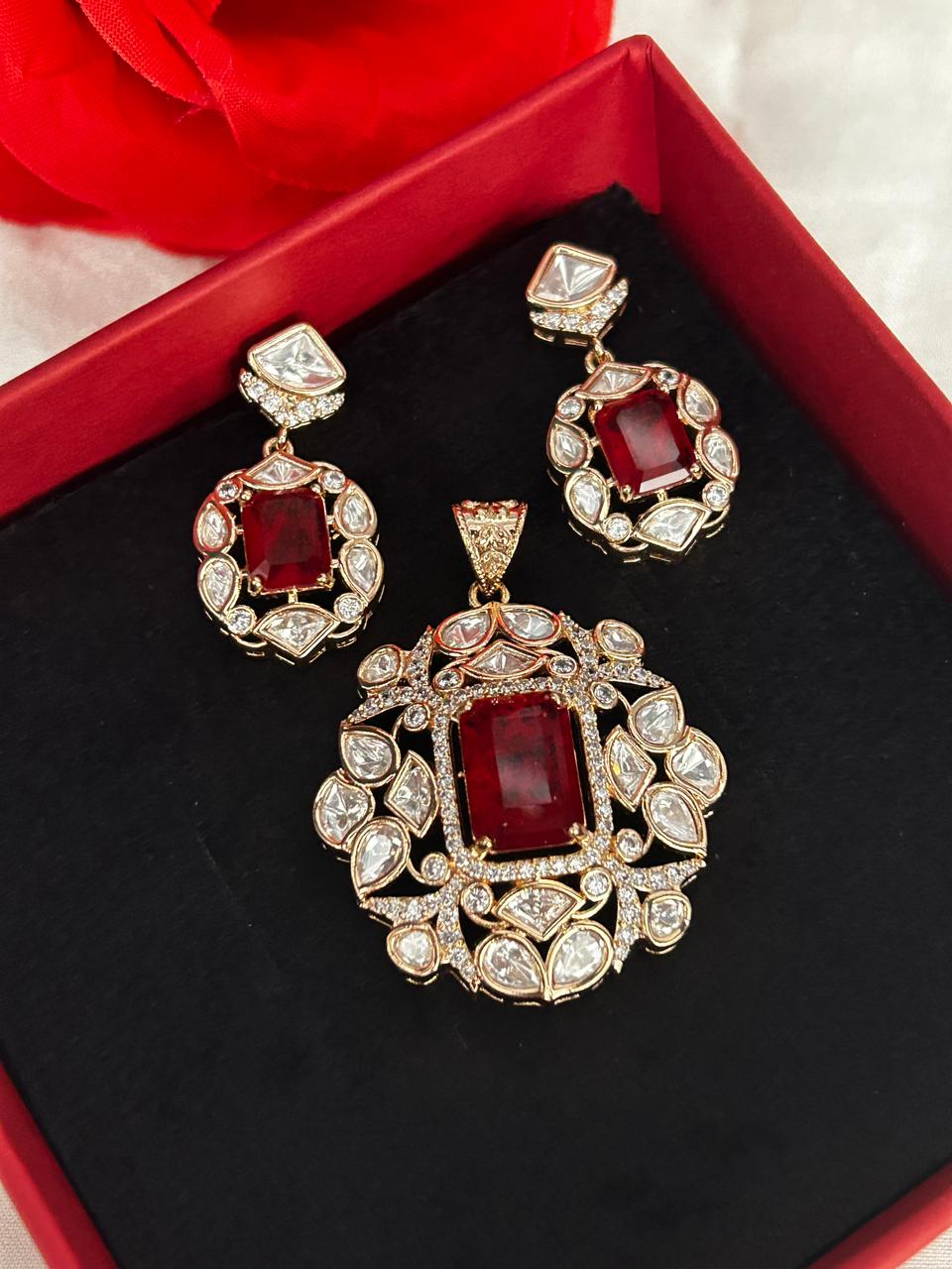 Marakata Noor Pendant Set – Emerald Green Moissanite Designer Jewellery Set