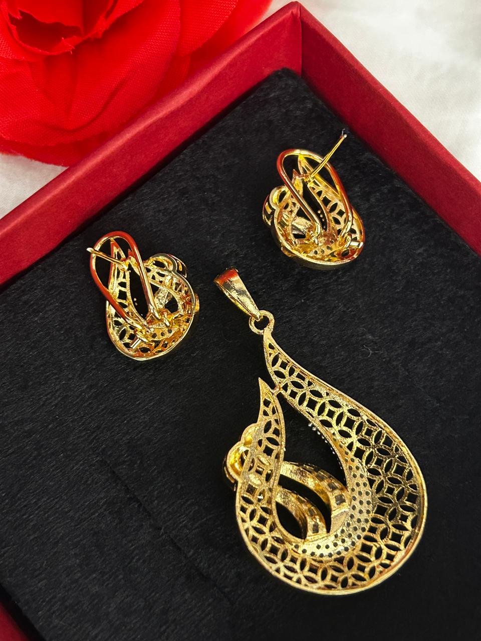 Mayurrekha Pendant Set Gold Finish Designer Earrings & Pendant Set