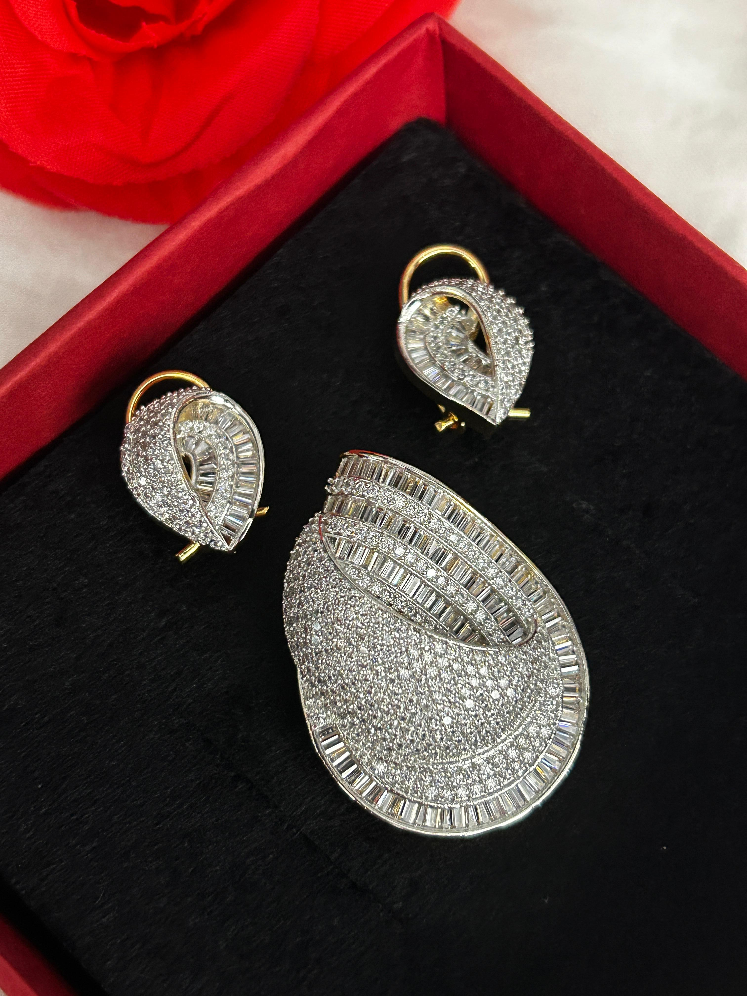 Meherza Luxury Diamond Pendant Set with Elegant Earrings