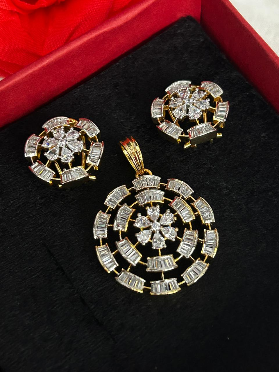 Varnika Radiant Diamond Pendant Set with Stud Earrings