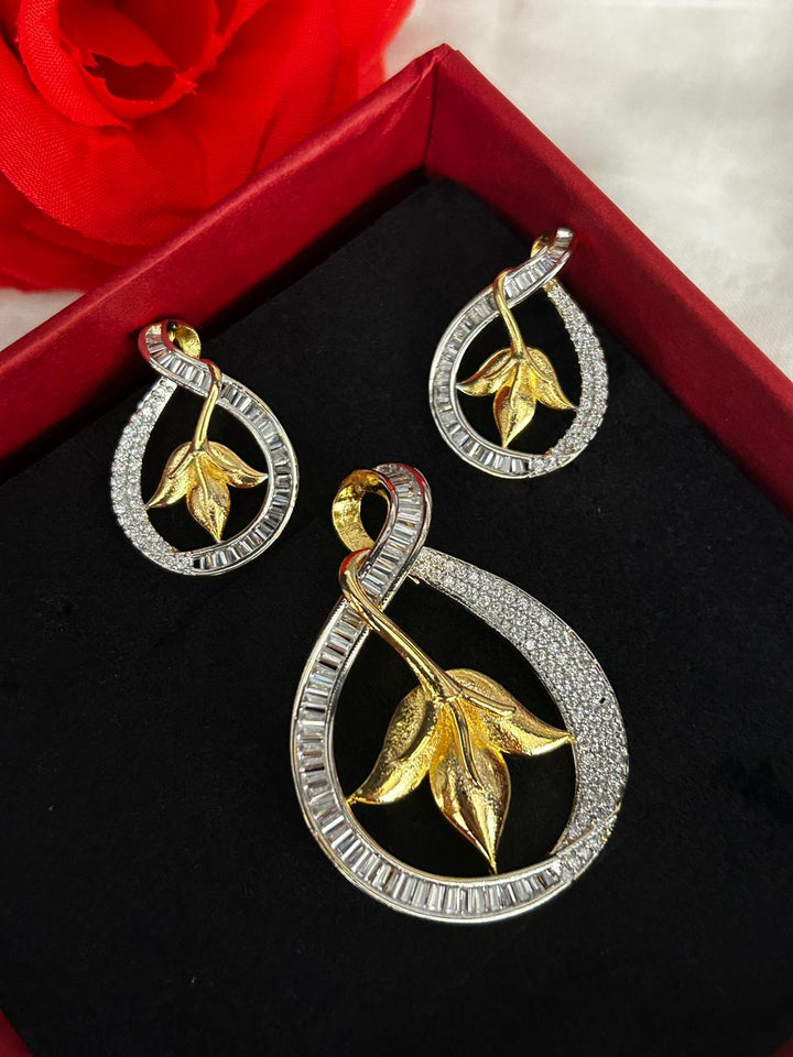 Vanyara Leaf Design Diamond Pendant Set with Earrings
