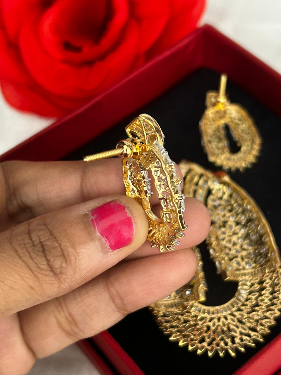 Zarvisha Diamond Pendant Set with Screw Back Earrings