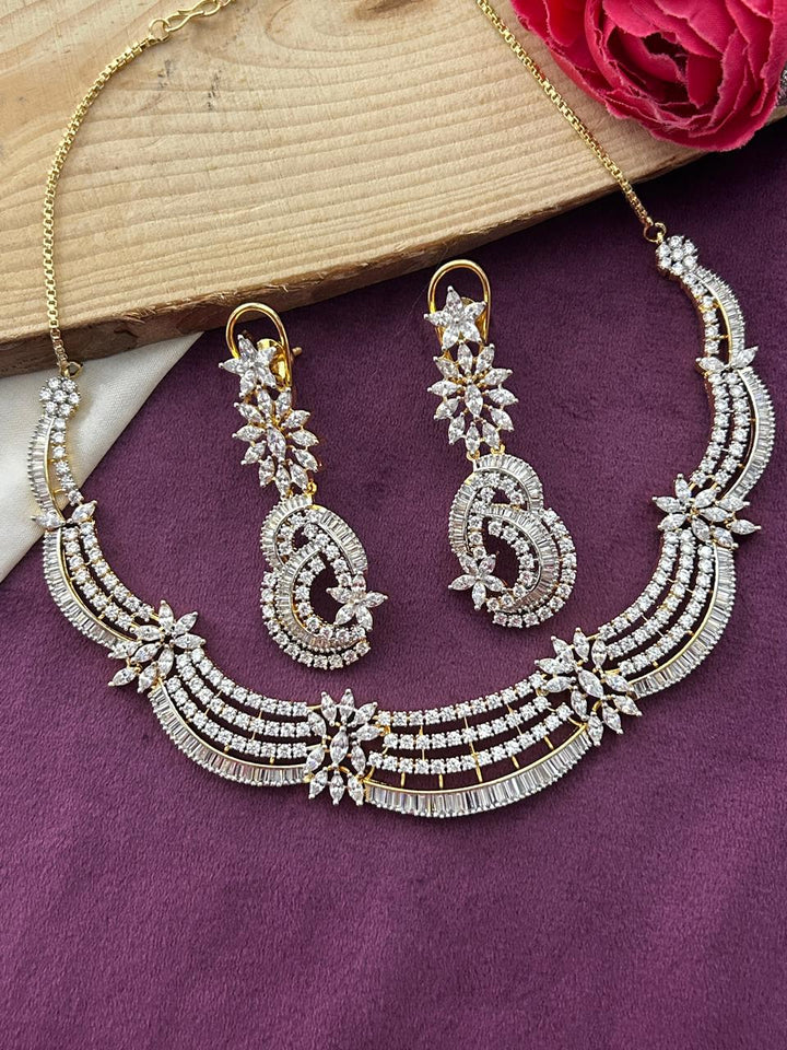 Aadhira Screw Diamond Floral Necklace Set with Statement Earrings