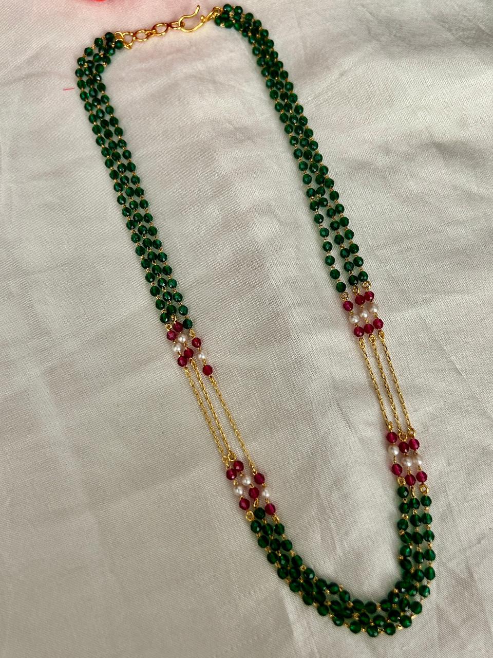 Zareen Emerald Beaded Heritage Mala Necklace