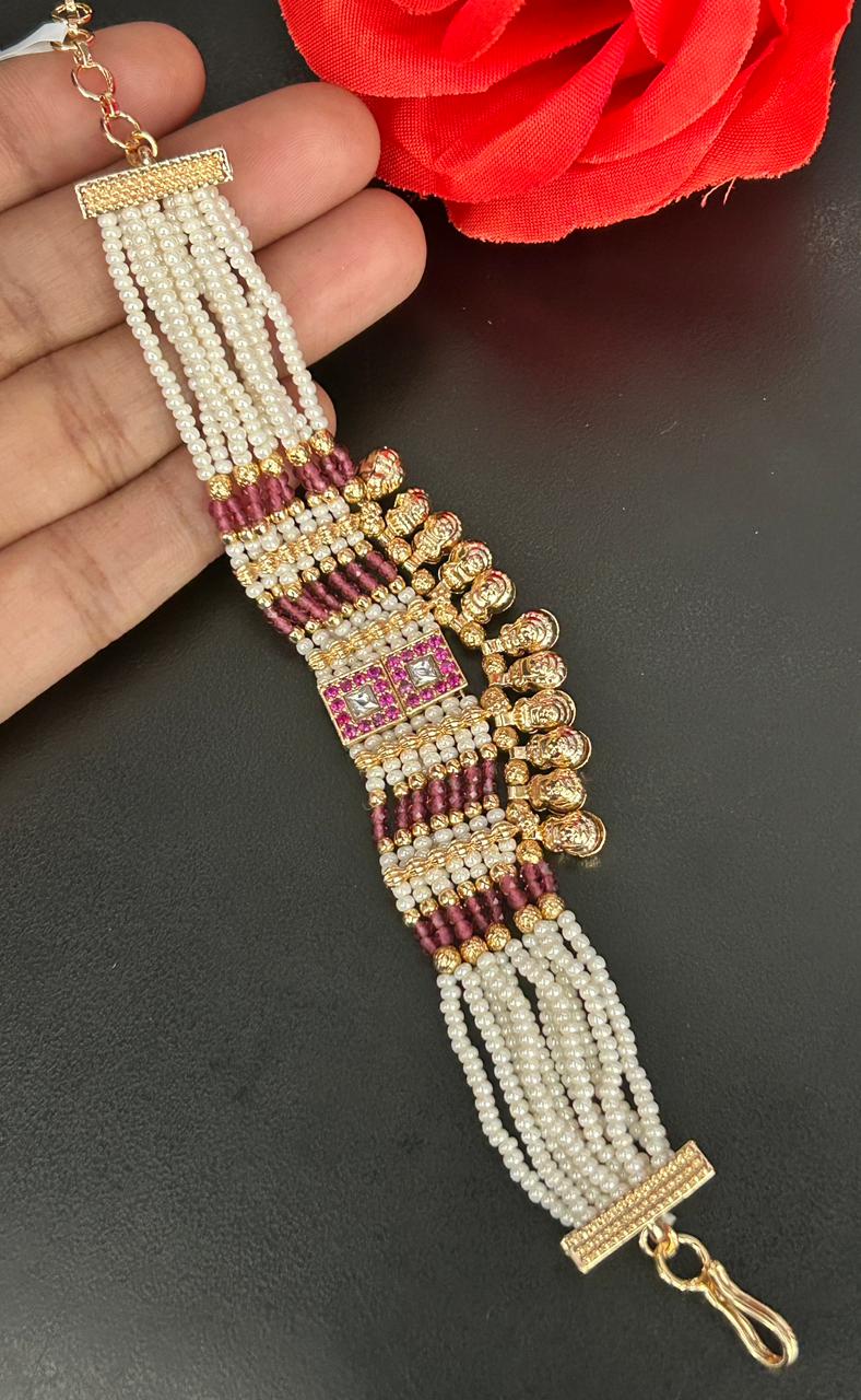 Luxury Royal Pearl Ghungroo Hand Bracelet for Women