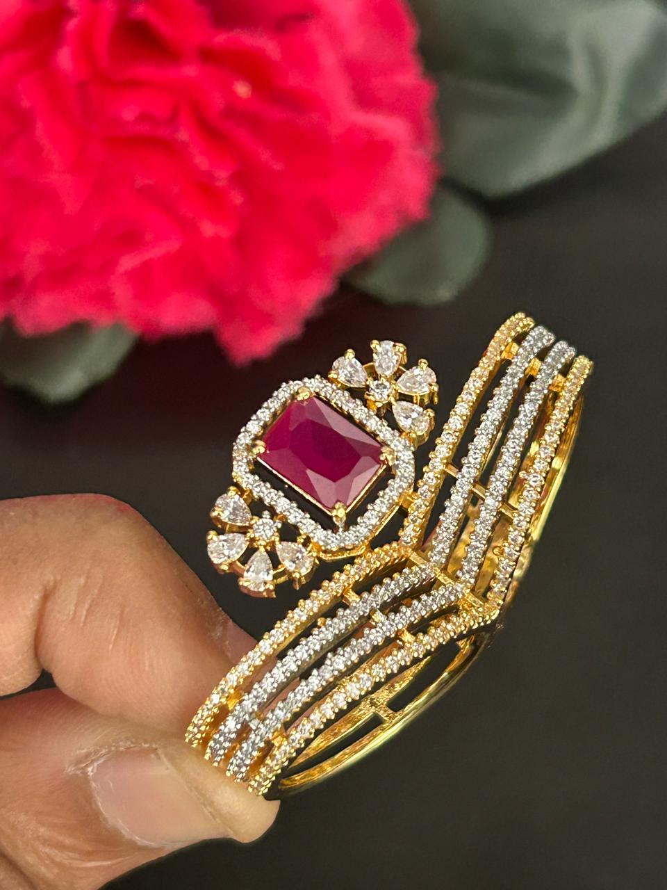 Mayurika Royal Ruby Halo Multi-Layer Statement Ring