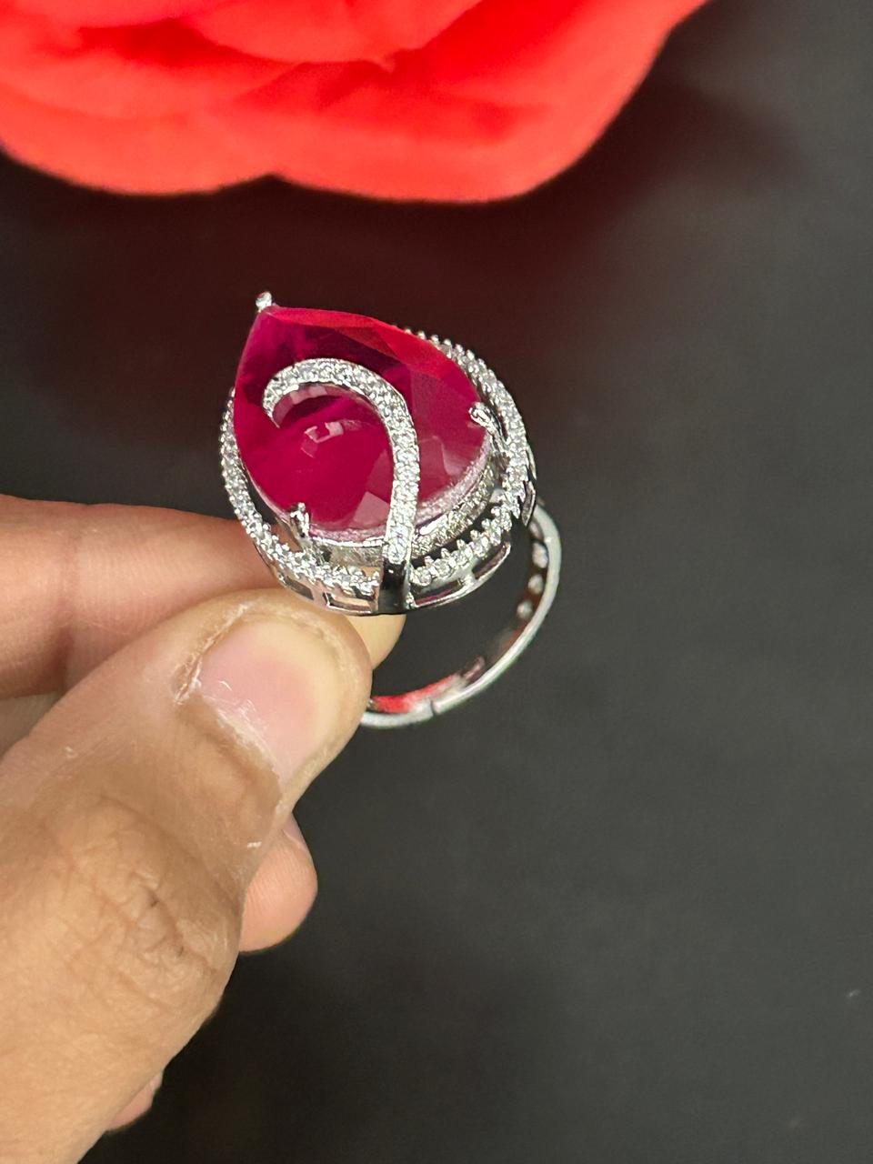 Noor-e-Ruby Adjustable Teardrop Ring for Women