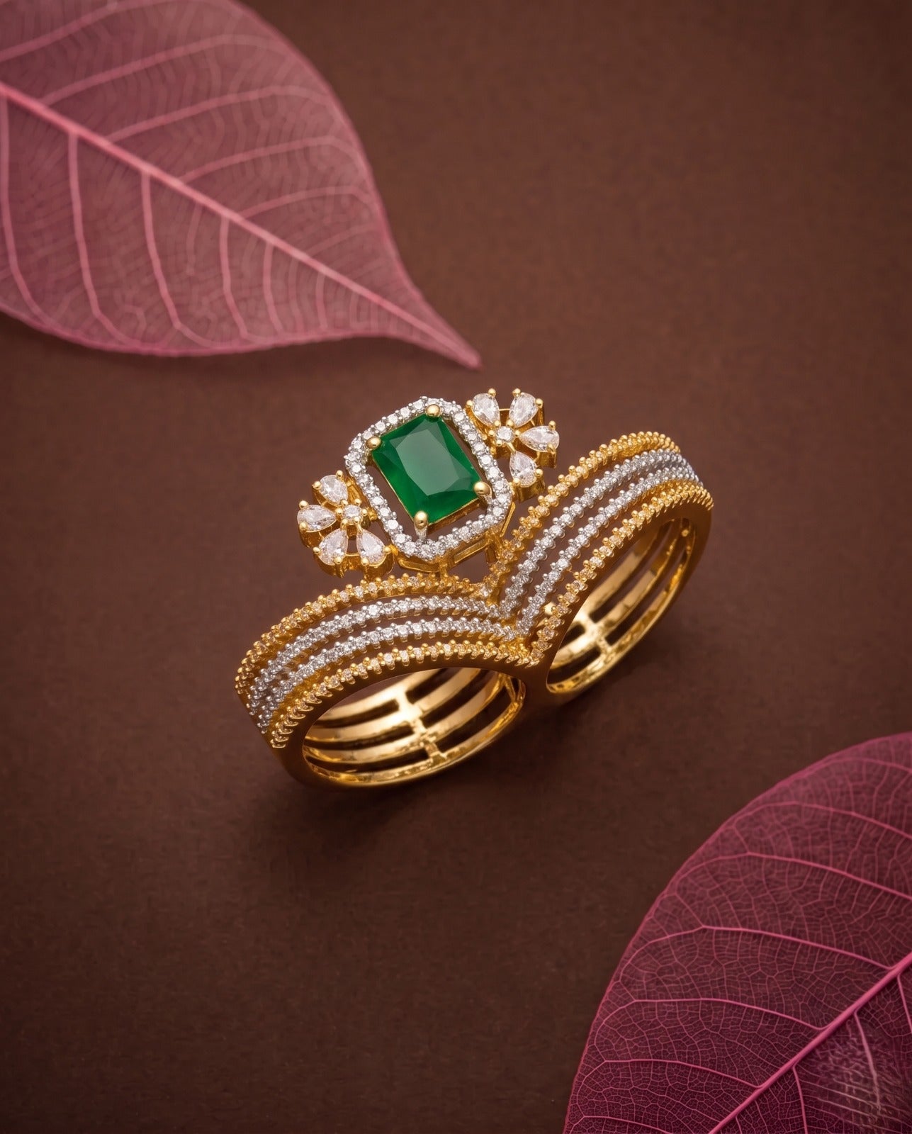 Mayurika Royal Ruby Halo Multi-Layer Statement Ring