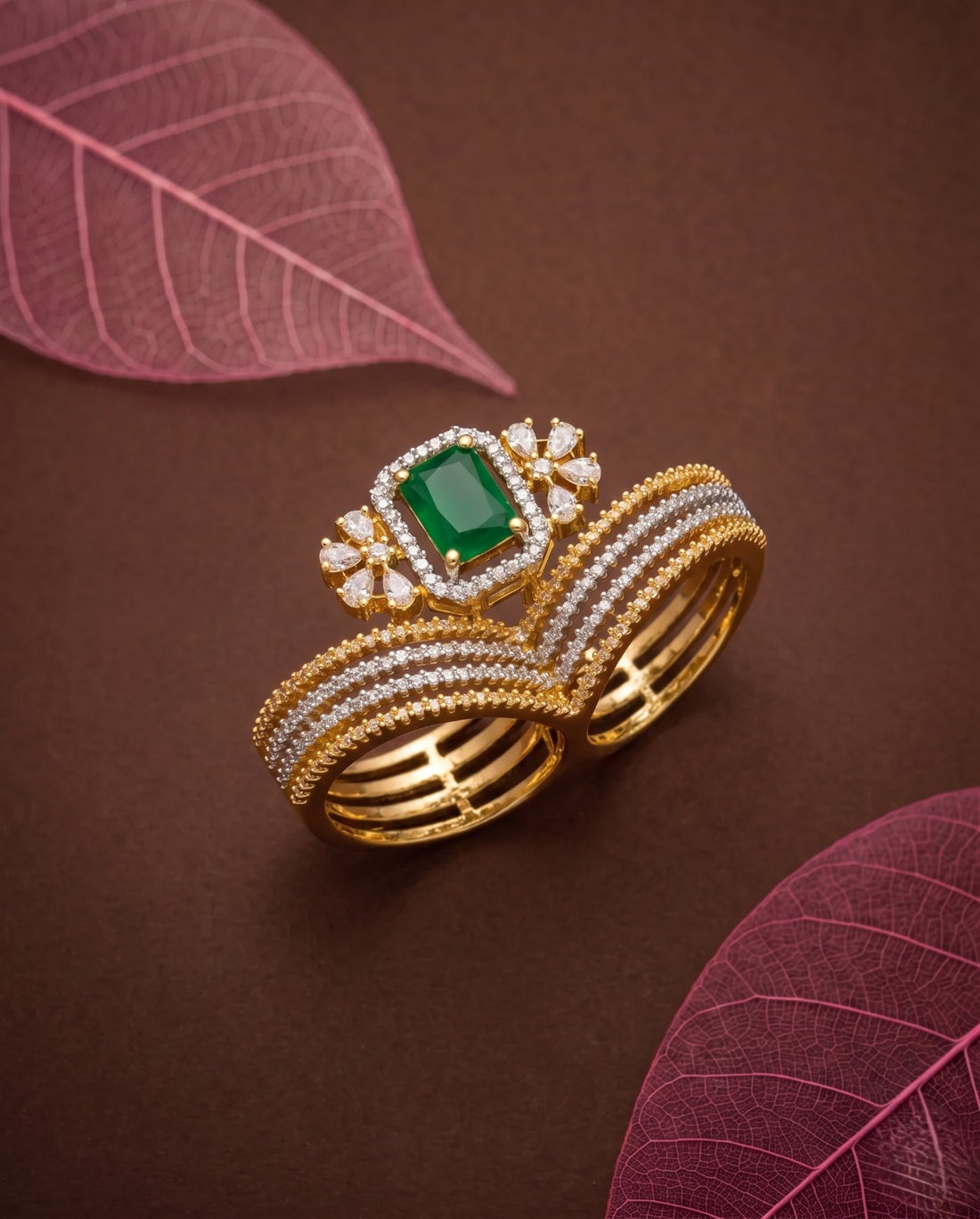 Mayurika Royal Ruby Halo Multi-Layer Statement Ring