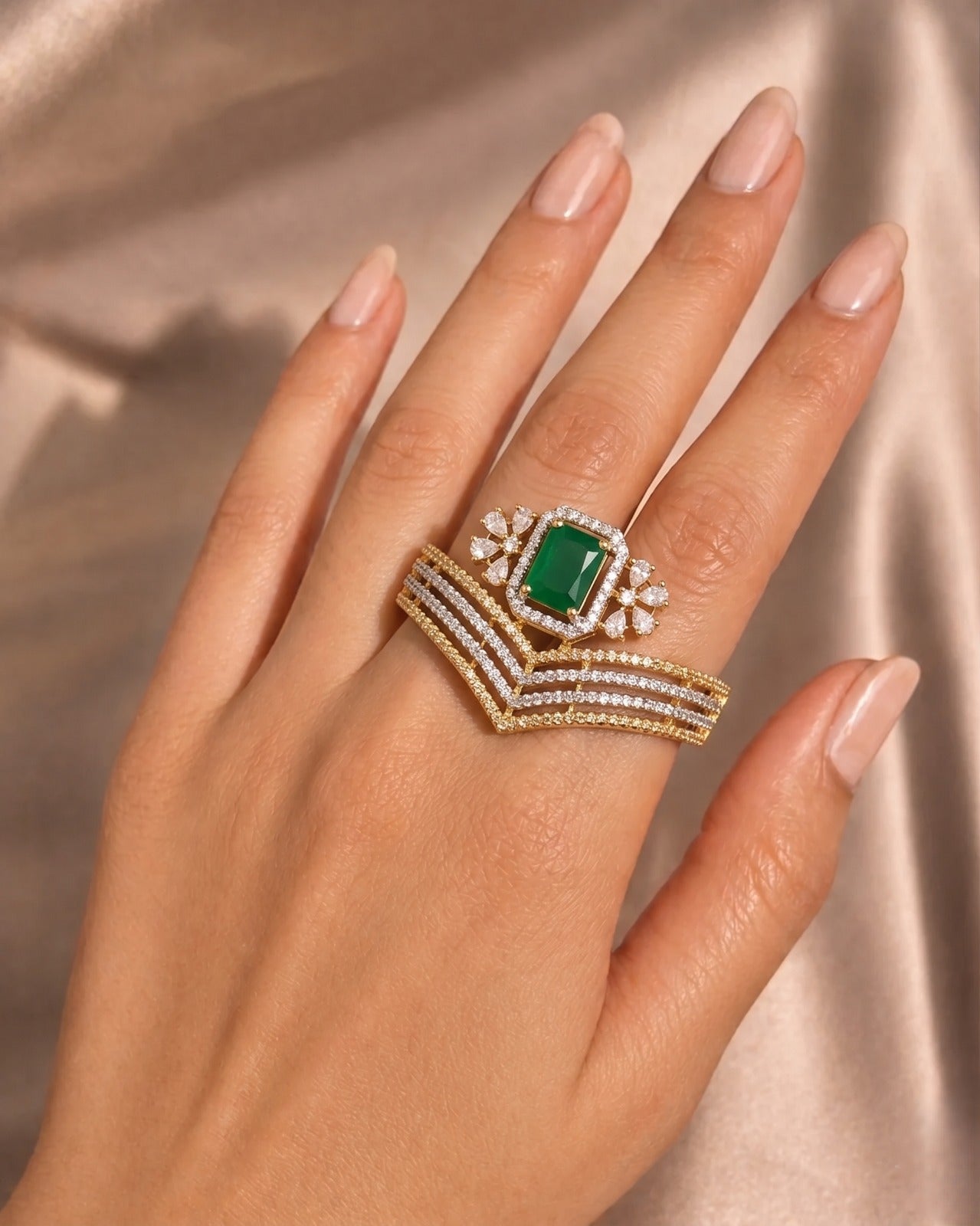 Mayurika Royal Ruby Halo Multi-Layer Statement Ring