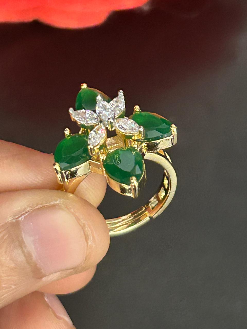 Meher Emerald Blossom Adjustable Ring for Women